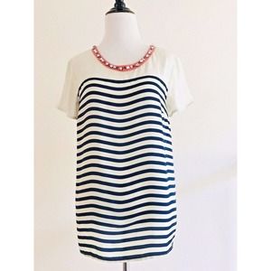 Anthropologie | Maeve Jewel Collar Women SM White Red Striped Top Short Sleeve